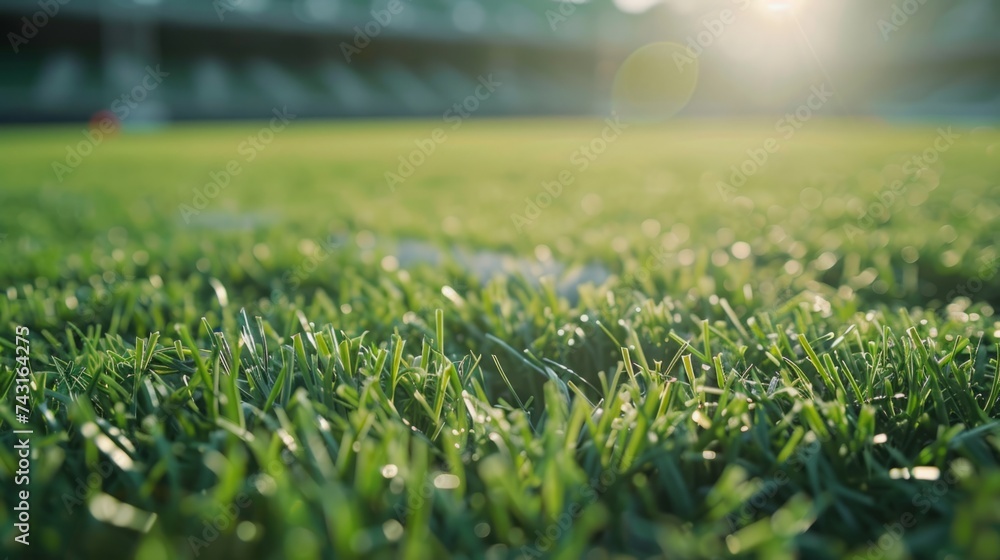 green grass in a football stadium with a sunny day generative ai - obrazy, fototapety, plakaty 