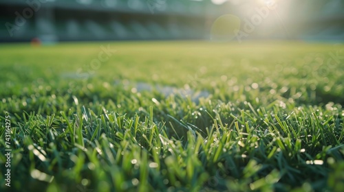 green grass in a football stadium with a sunny day generative ai photo