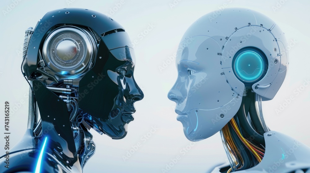 Digital render of virtual reality, people and android Digital render of virtual reality, people and android