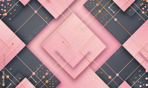 Art Deco-Inspired Wallpaper: Pink Vector Pattern with Squares and Dots, Showcasing Linear Geometry and Kintsugi Style photo