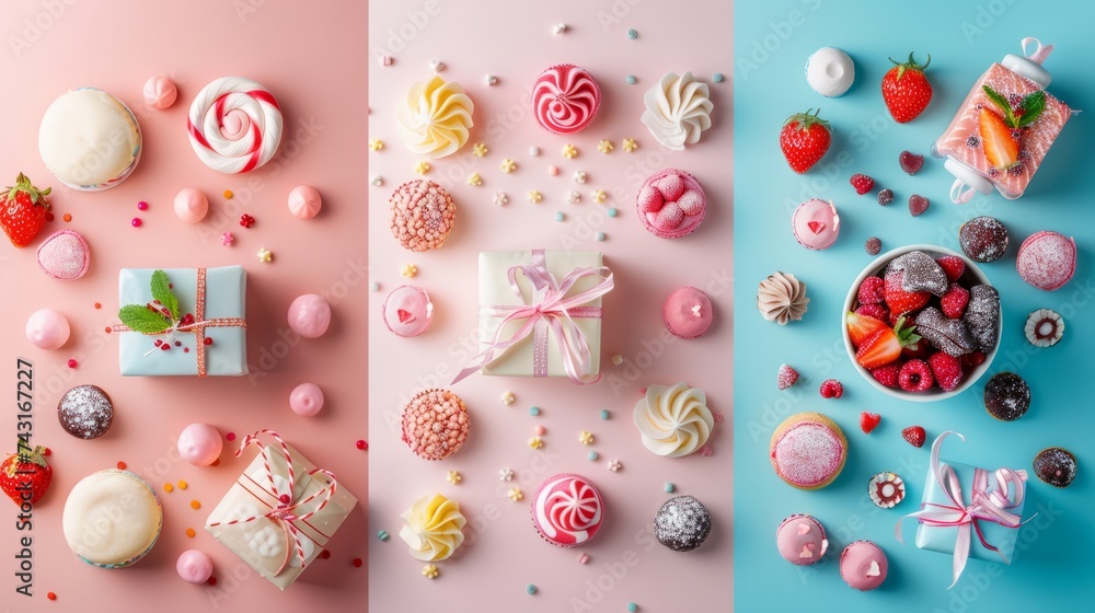 front view of different sweets on a unicolor background generative ai front view of different sweets on a unicolor background generative ai