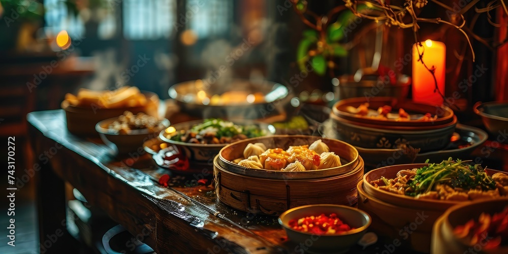 a table topped with bowls of food and a candle a table topped with bowls of food and a candle