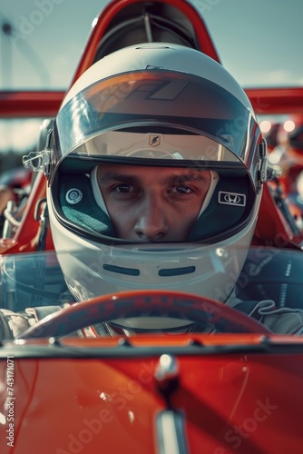 Portrait of racing driver in a helmet © piai