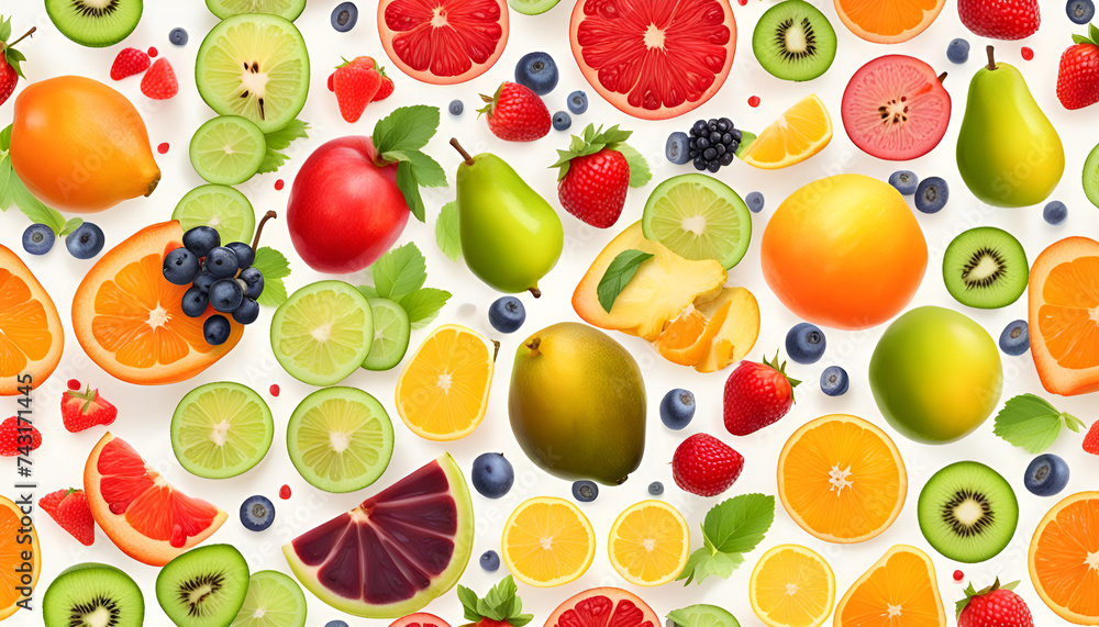 Hintegrund und Vorlage aus frischem Obst gesunden exotischen Früchten voll Energie Vitalität vegan und vegetarische Ernährung natürliche Nahrung sommerlich klar vital und Fitness für den Körper Essen