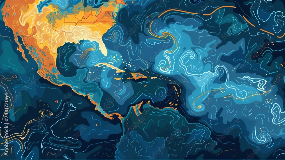 Editable vector illustration of a standard weather map displaying isobars and weather fronts - obrazy, fototapety, plakaty 