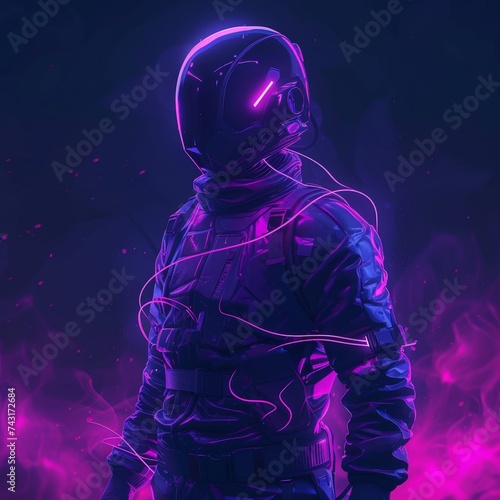 a person wearing a helmet and a helmet with purple lights