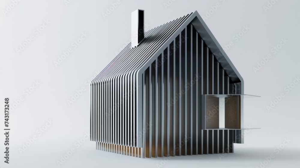 3D rendering of a heating radiator designed in the shape of a house, symbolizing home energy efficiency