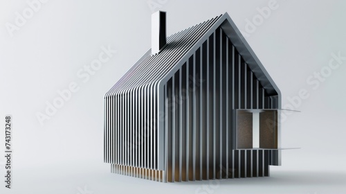 3D rendering of a heating radiator designed in the shape of a house  symbolizing home energy efficiency