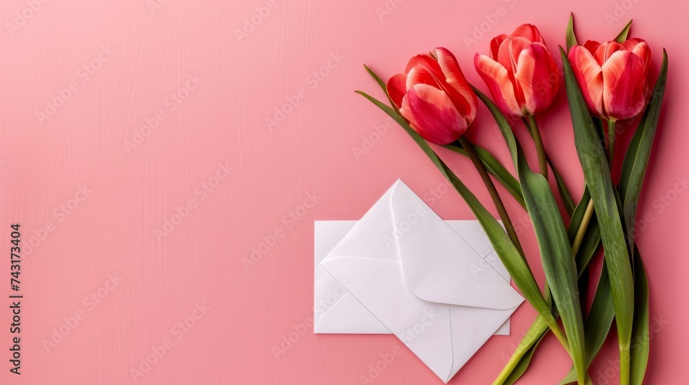letter with beautiful tulips, on a unicolor background generative ai letter with beautiful tulips, on a unicolor background generative ai