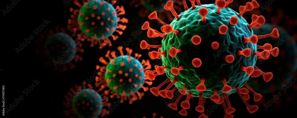 This banner offers a microscopic view of an orange virus with spikes against a black backdrop, symbolizing the ongoing threat of mutations and the critical nature of pandemic and medical research. This banner offers a microscopic view of an orange virus with spikes against a black backdrop, symbolizing the ongoing threat of mutations and the critical nature of pandemic and medical research.
