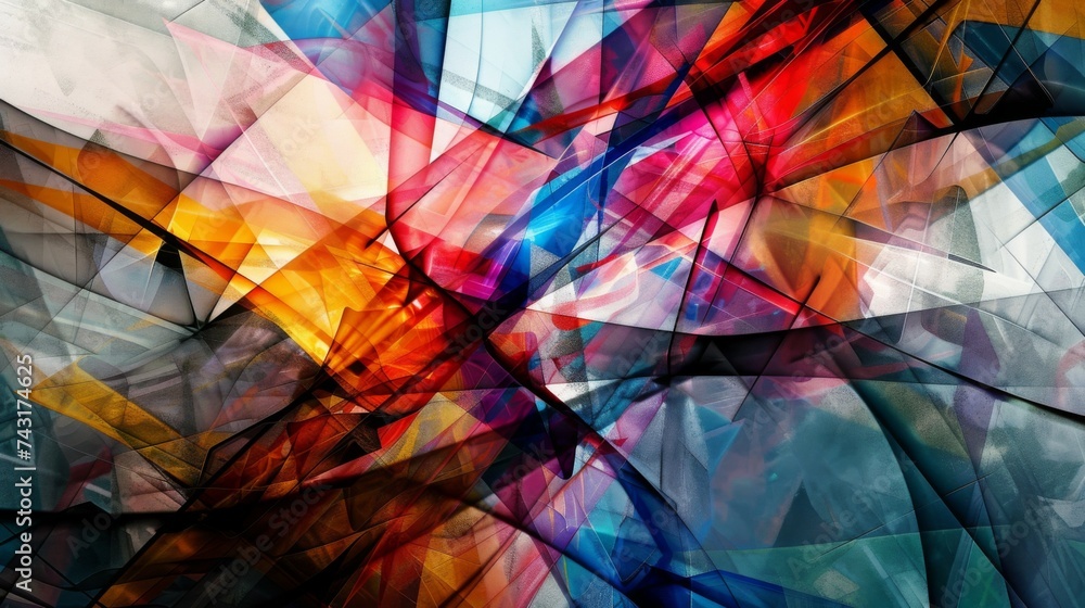 Abstract Background with Vivid Interiors Featuring Colorful Geometric Shapes and Lines