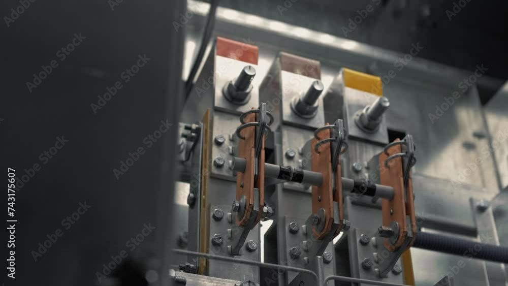 Complex electrical equipment under high voltage in an electrical room ...