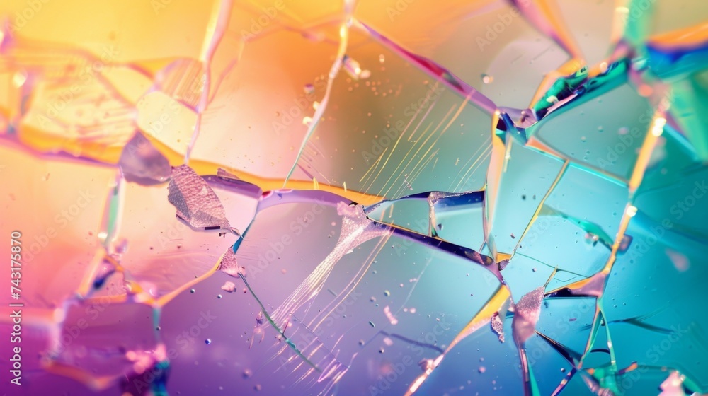 Abstract Splintered Glass Creates a Multicolored Fractured Texture in a Shattered Vibrant Background - obrazy, fototapety, plakaty 