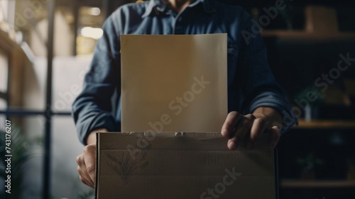 man inserting a paper into a cardboard box generative ai