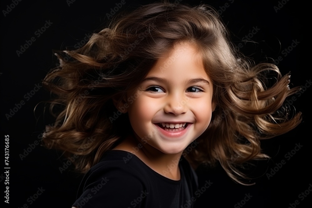 Portrait of a cute smiling little girl with long hair over black background Portrait of a cute smiling little girl with long hair over black background