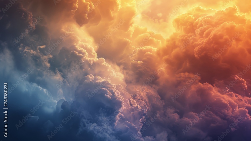 Abstract ethereal cloud background with artistic colorful orange blue gradient light - obrazy, fototapety, plakaty 