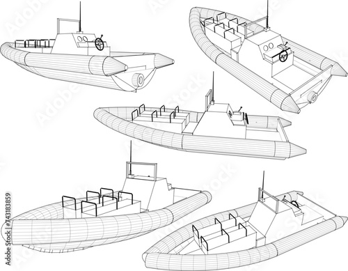 Vector sketch illustration of marine fleet rescue inflatable boat design