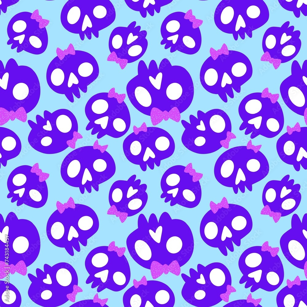 Halloween cartoon skulls seamless pattern for wrapping paper and fabrics and clothes print and autumn accessories Halloween cartoon skulls seamless pattern for wrapping paper and fabrics and clothes print and autumn accessories