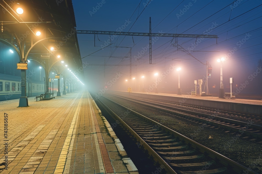 a train tracks at night