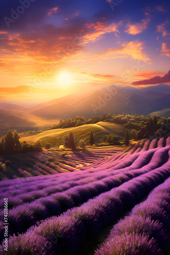 Fields and landscapes. Nature and flowers. Images created by AI.
