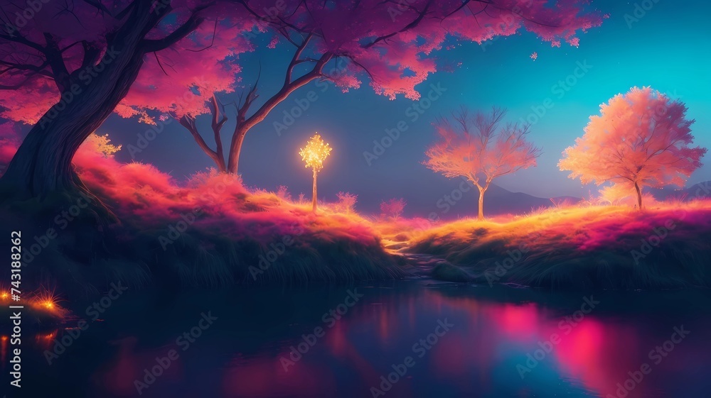 fantasy paradise panorama at stunning night
