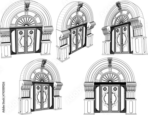 vector sketch illustration of the design of a classic vintage old gate of a historic building