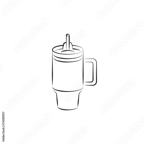 Stanley Cup Tumbler Drink Icon Flat Outline Vector, PNG, JPEG in Black/White, for Web, Mobile Apps and UI, Infographics, Digital Assets