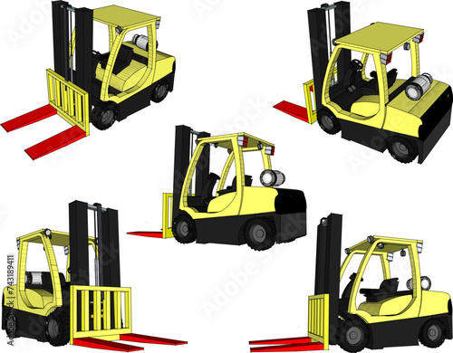 Vector sketch illustration of the design of a forklift heavy equipment for lifting heavy loads 