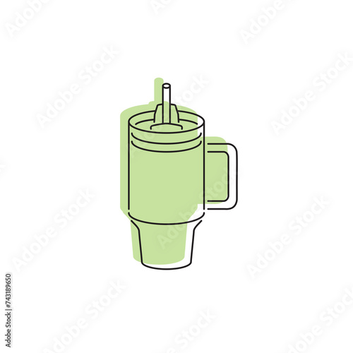 Stanley Cup Tumbler Drink Icon Flat Outline Vector, PNG, JPEG in Black/White, for Web, Mobile Apps and UI, Infographics, Digital Assets