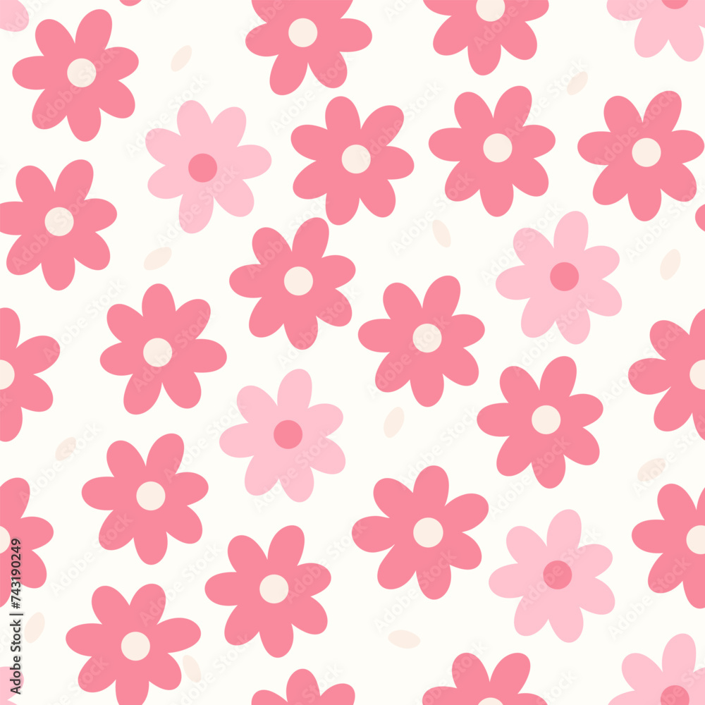Blossom pink Floral pattern in the blooming botanical Motifs scattered random. Seamless vector texture. For fashion prints. Printing with in hand drawn style light white background