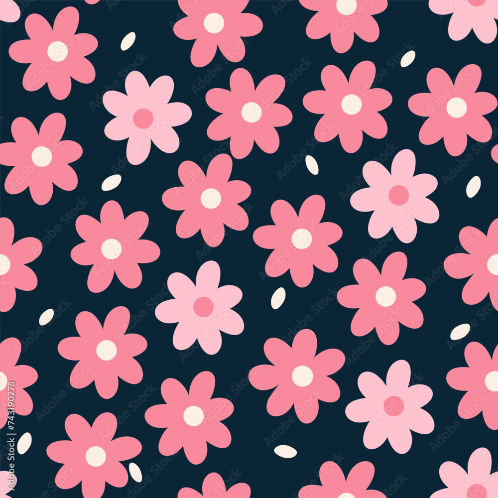 Blossom pink Floral pattern in the blooming botanical Motifs scattered random. Seamless vector texture. For fashion prints. Printing with in hand drawn style dark background Blossom pink Floral pattern in the blooming botanical Motifs scattered random. Seamless vector texture. For fashion prints. Printing with in hand drawn style dark background