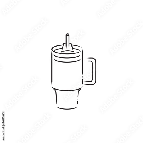 Stanley Cup Tumbler Drink Icon Flat Outline Vector, PNG, JPEG in Black/White, for Web, Mobile Apps and UI, Infographics, Digital Assets