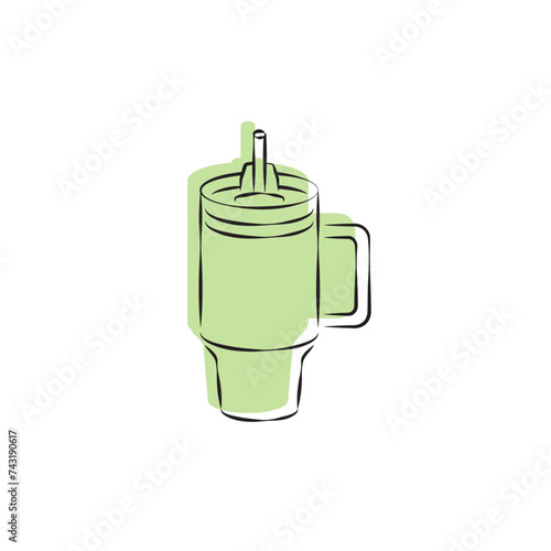 Stanley Cup Tumbler Drink Icon Flat Outline Vector, PNG, JPEG in Black/White, for Web, Mobile Apps and UI, Infographics, Digital Assets
