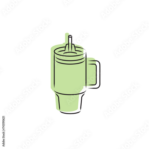 Stanley Cup Tumbler Drink Icon Flat Outline Vector, PNG, JPEG in Black/White, for Web, Mobile Apps and UI, Infographics, Digital Assets