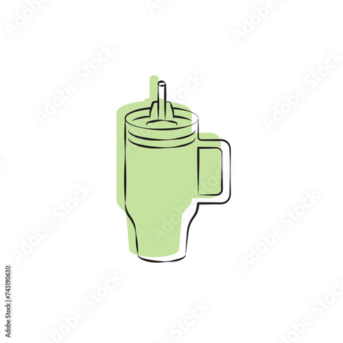 Stanley Cup Tumbler Drink Icon Flat Outline Vector, PNG, JPEG in Black/White, for Web, Mobile Apps and UI, Infographics, Digital Assets