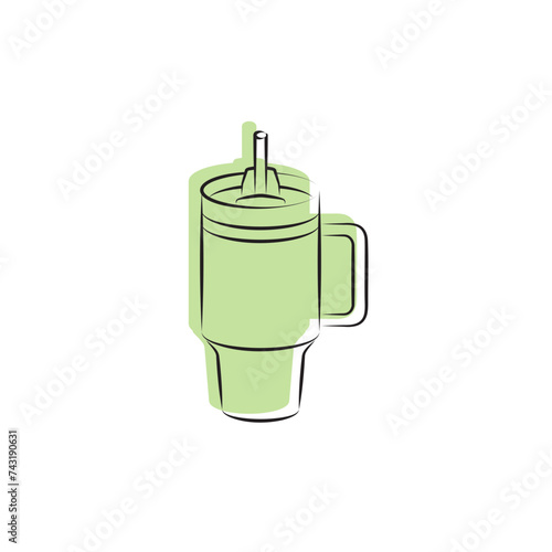 Stanley Cup Tumbler Drink Icon Flat Outline Vector, PNG, JPEG in Black/White, for Web, Mobile Apps and UI, Infographics, Digital Assets
