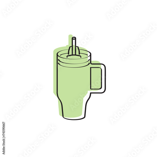 Stanley Cup Tumbler Drink Icon Flat Outline Vector, PNG, JPEG in Black/White, for Web, Mobile Apps and UI, Infographics, Digital Assets