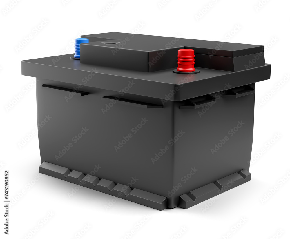 Automotive car battery isolated on transparent background in 3d render Automotive car battery isolated on transparent background in 3d render