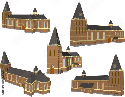 vector sketch illustration of vintage classic old school building design with clock tower.