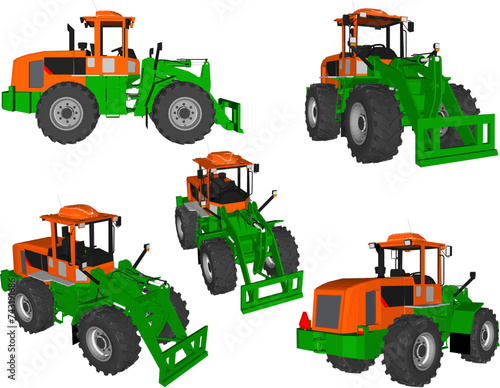 Vector sketch illustration of the design of a tractor heavy equipment for plowing rice fields
