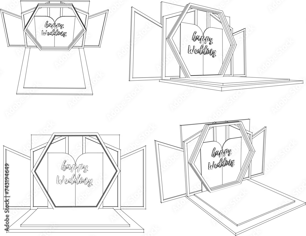 Vector sketch illustration of wedding booth background design