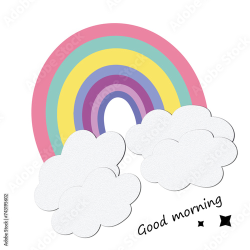 Arcoiris Good morning. Ilustración Arcoiris Good morning. Sticker, plantilla