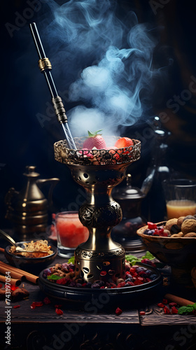 Smoking hookah, product photo of a Hookah, smoking