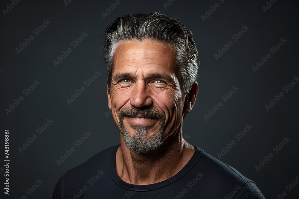 Portrait of a handsome mature man with grey hair and beard. - obrazy, fototapety, plakaty 