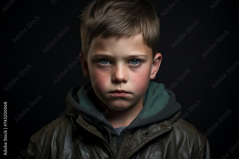 Portrait of a boy in a jacket on a dark background. Portrait of a boy in a jacket on a dark background.