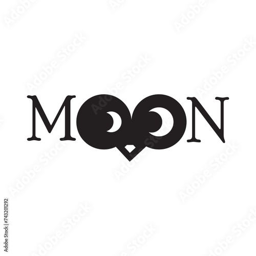 Moon logo with owl eyes and crescent sign