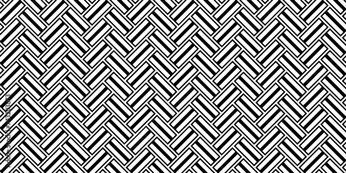 Brick-Style Modern Vector Pattern: Bold interlocking bricks with a thick center line. A seamless vector background. Black and white texture.