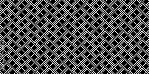 Brick-Style Modern Vector Pattern: Bold interlocking bricks with three lines on center.  A seamless vector background. Black and white texture.