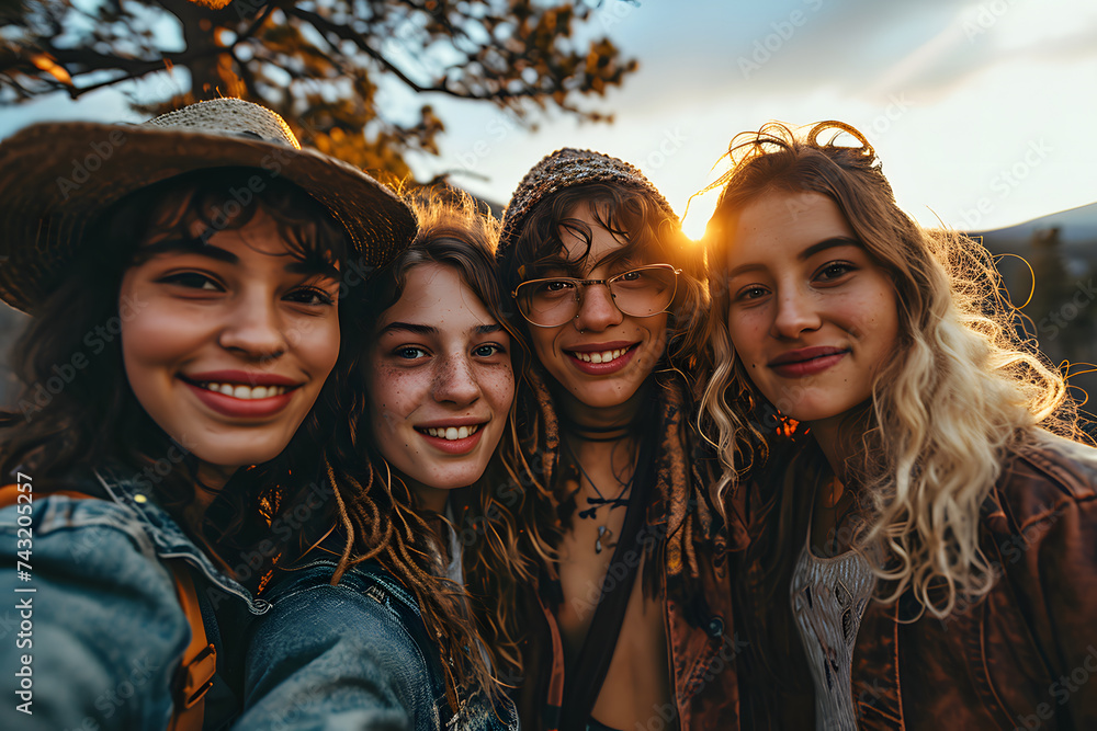 Group of Young Multiracial Friends Taking Selfie Group of Young Multiracial Friends Taking Selfie