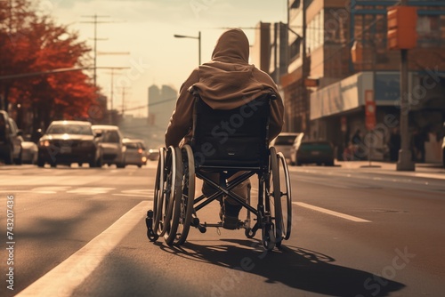 Back view of a person in a wheelchair photo
